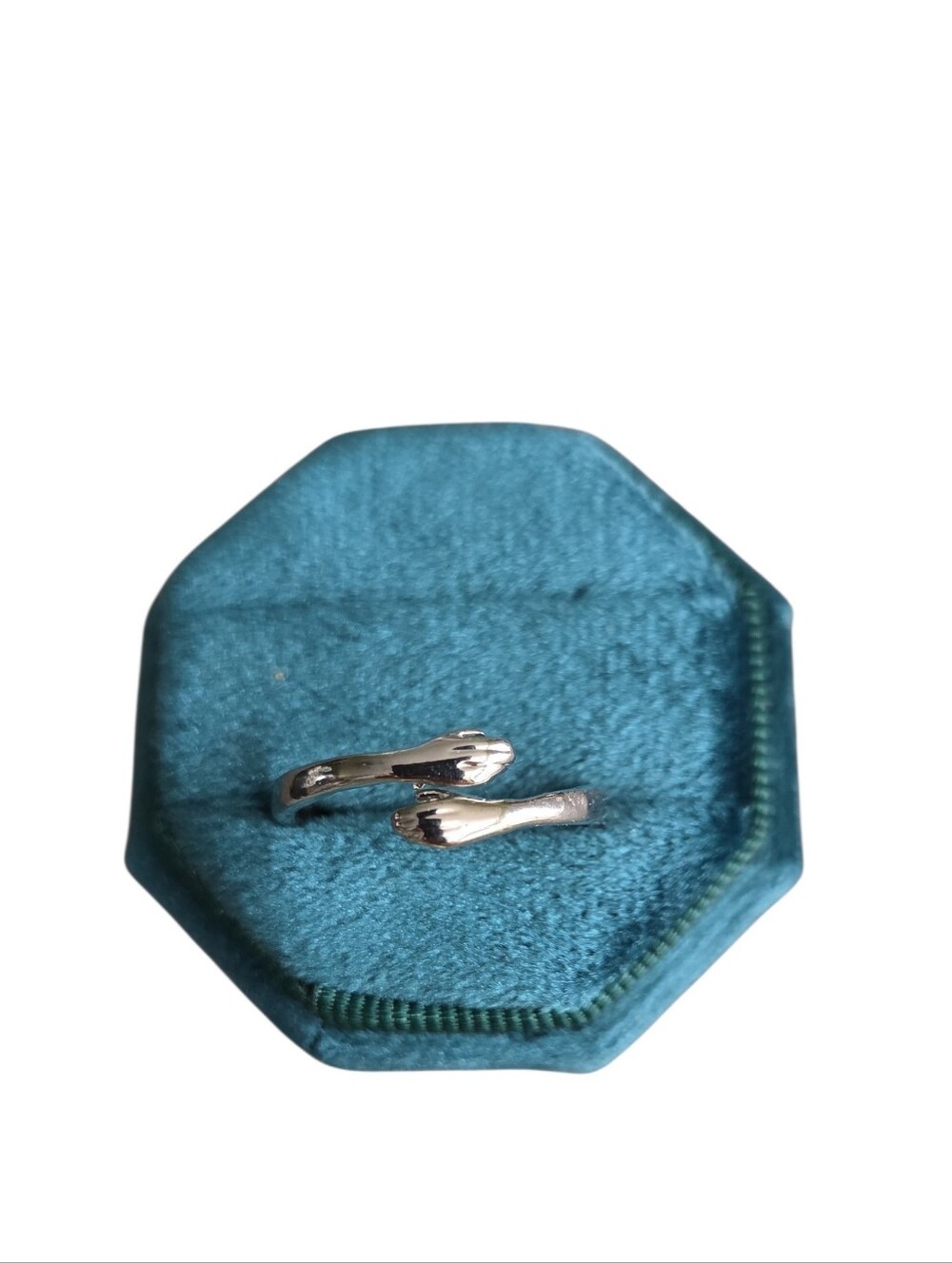 Size 10 Delicate Silver Toned Open-Ended Hand Tip Ring